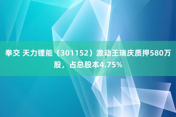 拳交 天力锂能（301152）激动王瑞庆质押580万股，占总股本4.75%