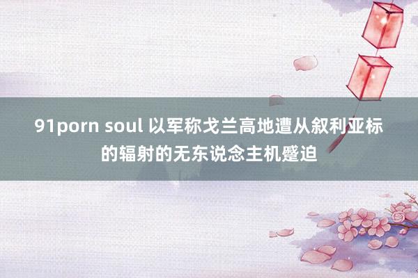 91porn soul 以军称戈兰高地遭从叙利亚标的辐射的无东说念主机蹙迫