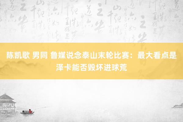 陈凯歌 男同 鲁媒说念泰山末轮比赛：最大看点是泽卡能否毁坏进球荒