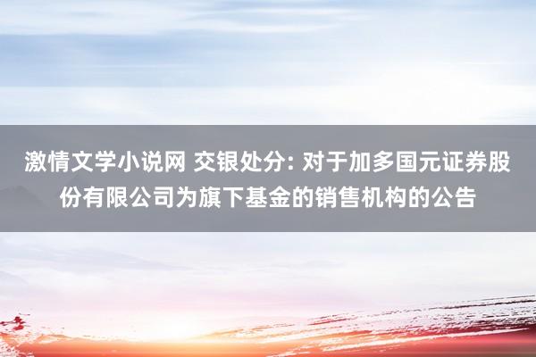 激情文学小说网 交银处分: 对于加多国元证券股份有限公司为旗下基金的销售机构的公告